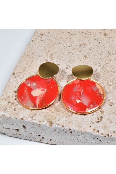 NARRU NARRU handmade earrings, round, red and gold, Asha 11