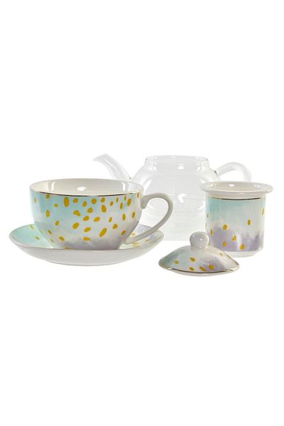 DKR HOME DECOR DKD Home Decor Porcelain Crystal Pink White Green Teapot (2 Units)