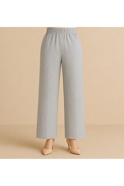 ELONİ Yazlik High Waist Without Pockets Thin Wide Leg Linen Pants with Elastic Waist