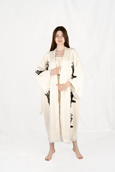 Befera Design Муслін кімоно 100% бавовна з принтом «Життя і лотос» Халат-кафтан