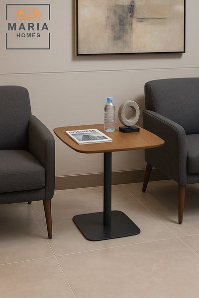 MARIA HOMES Modern Square Café Table with Wooden Top and Black Base – 60x60x75cm