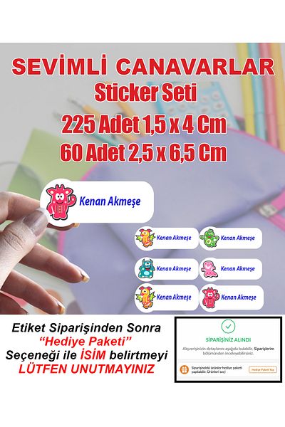 Aysprint Cute Monster School Label Stationery Notebook Pen Flask Bag Pen - Name Written Sticker