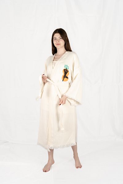 Befera Design Muslin Kimono 100% Cotton Life and Lotus Printed Patterned Bathrobe Kaftan Dressing Gown