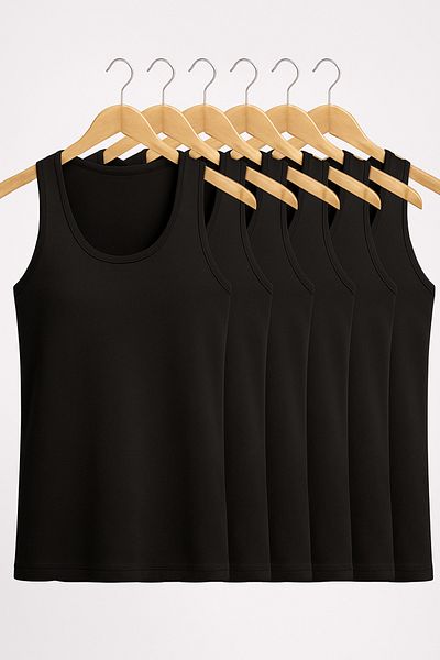 QKK Men's Lycra Bamboo Black 6-Pack Undershirt Qi̇2K7L1K9K.6L