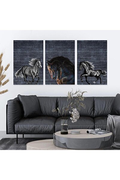 SND ثلاث لوحات خشبية ام دي اف بتصميم حصان مقاس 120x60 سم