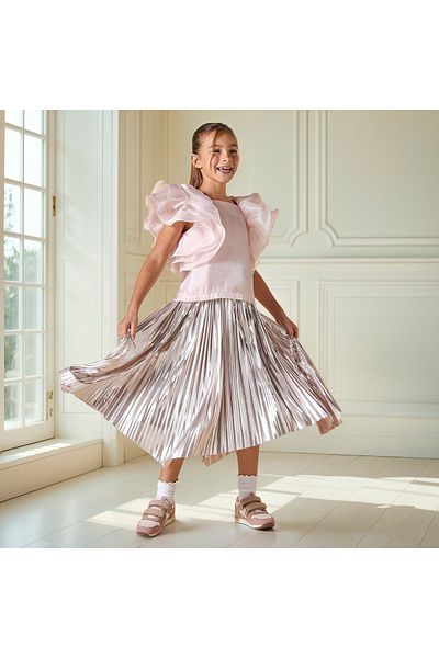 Juniors Solid Ruffle Detail Top with Square Neck and Button Closure