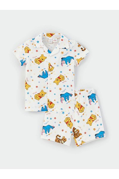LC Waikiki Lcw Baby Ecru Polo Neck Short Sleeve Printed Baby Boy Pajama Set