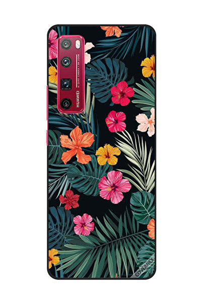 Covernex غطاء حماية لهاتف هواوي نوفا 7 برو - زهور متعددة الألوان وريش أخضر داكن