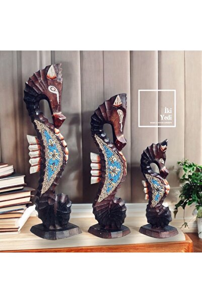 77 Seahorses 77-1 Renkli Ahşap 3’lü Denizatı Heykeli – 50 cm Büyük Dekoratif ...