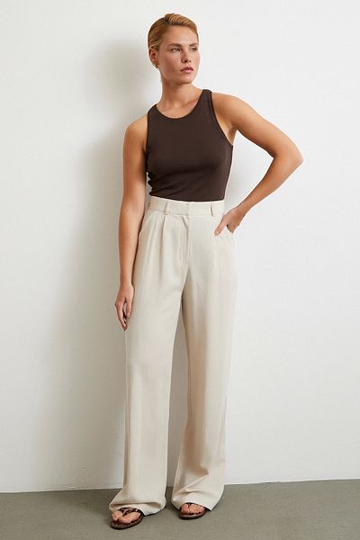 Never more Linen Palazzo Trousers Cream