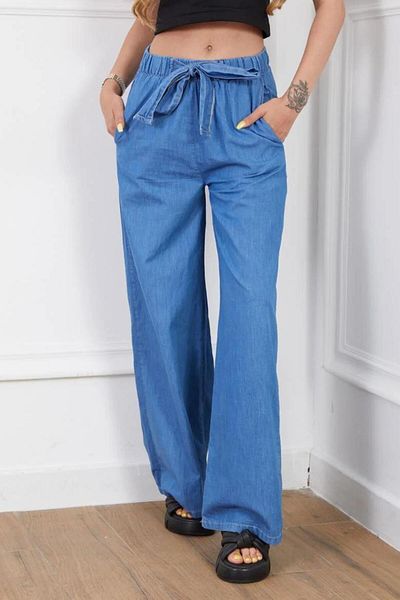 NEW LAVİVA Women's Lace Detailed Elastic Waist Pocket Jeans