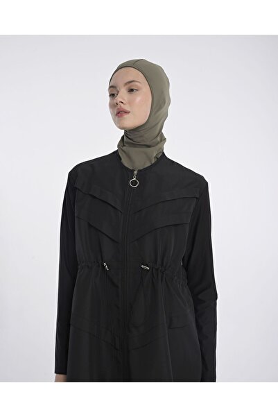 Monolou Long Swimsuit Top with Waist Drawstring Detail and Parachute Fabric