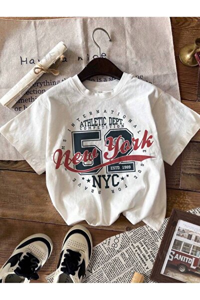 Genel Markalar UNISEX OVERSIZE NEW YORK 52 BASKILI T-SHIRT