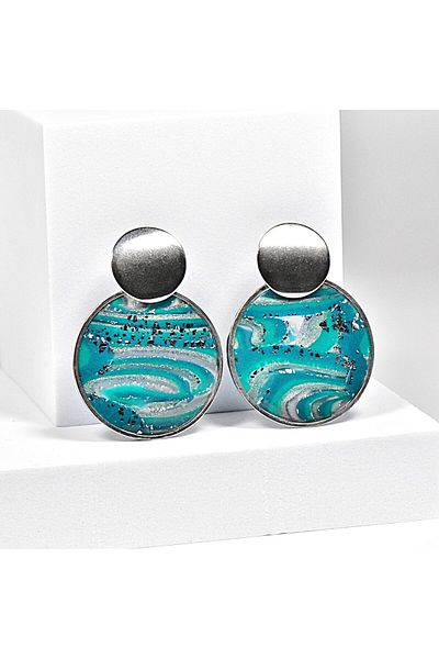 NARRU NARRU handmade earrings, round, turquoise, gray and silver, Asha 22