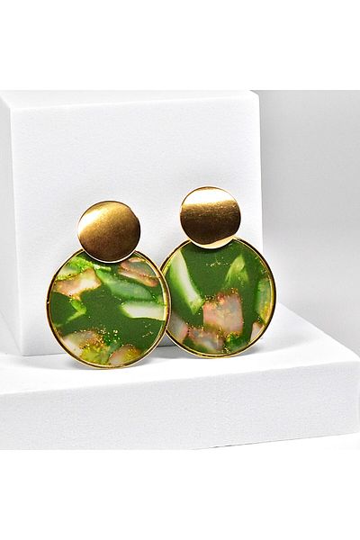 NARRU NARRU handmade earrings, round, green, copper and gold, Asha 41