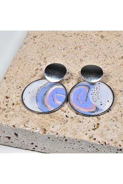 NARRU NARRU handmade earrings, round, blue, pink, white and silver, Asha 31