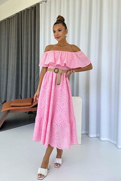 Mine Tan Butik Φόρεμα Madonna Collar Fishtail με λεπτομέρεια με ζώνη - ροζ