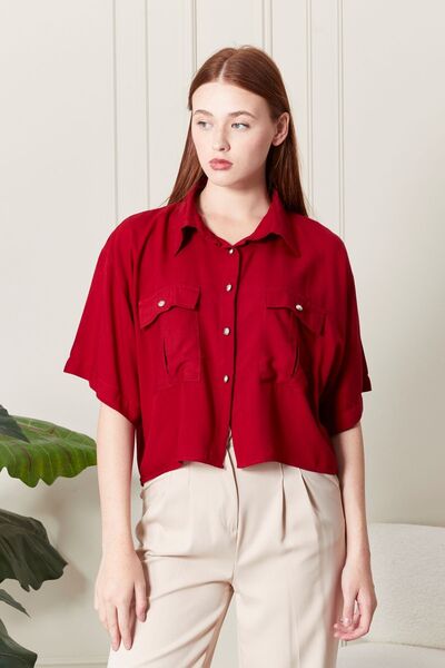 MAKSEN TEKSTİL Viscose Fabric Red Women's Shirt