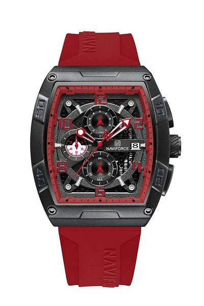 Naviforce Stylish Red Chronograph Watch for Men with Square Dial Premium Stainless Steel Case Water Resistant