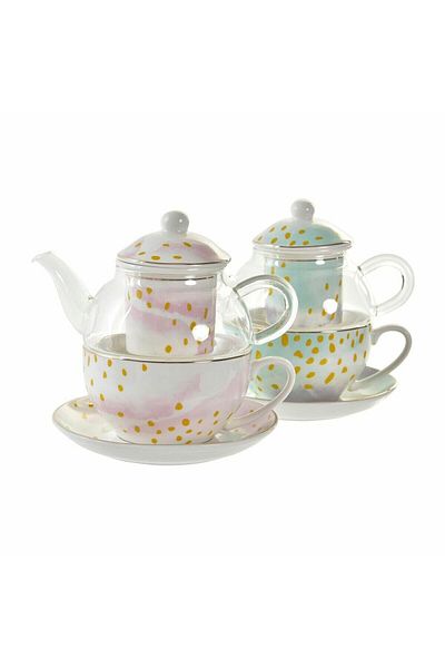 DKR HOME DECOR DKD Home Decor Porcelain Crystal Pink White Green Teapot (2 Units)