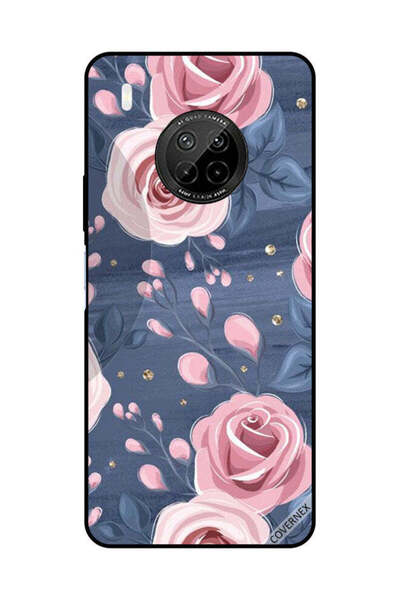 Covernex غطاء حماية لهاتف هواوي Y9A بنقشة ورود وردية وأوراق رمادية داكنة