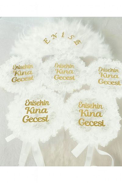 Evsay Bridal Fan and Bridal Tambourine Henna Material 1 Fan 5 Pieces Tambourine Henna Material Bridesmaid Set