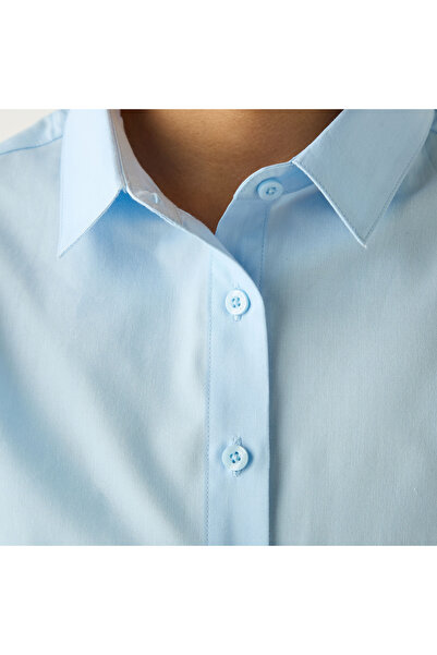 Juniors Solid Shirt with Long Sleeves and Button Closure