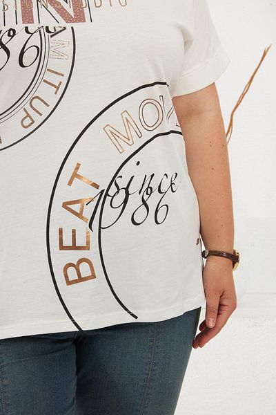 RMG Beat Move Printed Large Size T-Shirt Ecru