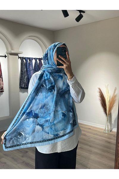 Merwiss Şal albastru Kraş cu model seră