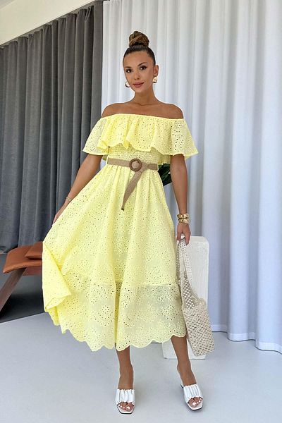 Mine Tan Butik Rochie cu centură cu detaliu Fisto cu guler Madonna - Galben