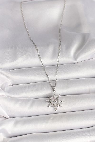 REBORN DESIGN 316L Steel Silver Color Chain Zircon Stone Sun Necklace