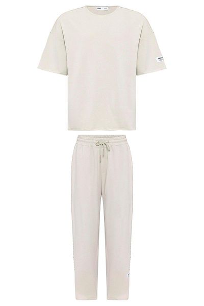 VAMOSCLO Label Detailed Oversize Tracksuit Set Ice Gray