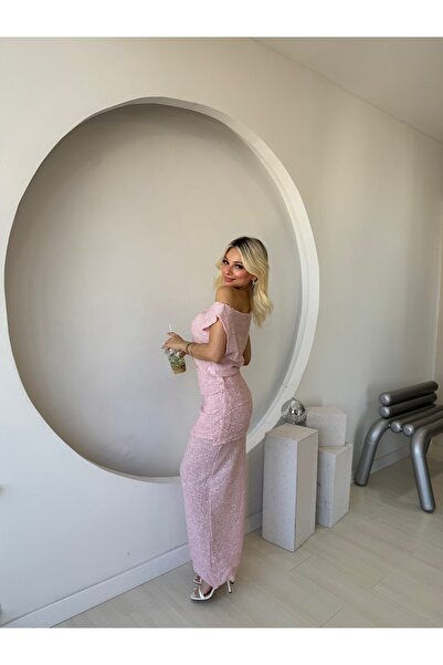 FEHUBLOOM Pink Textured Drape Detailed Double Suit