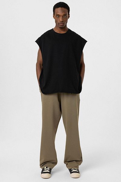 VAMOSCLO Basic Elastic Waist Sweatpants Bottom Khaki