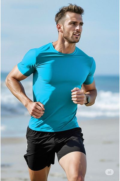NO 601 Ανδρικό αθλητικό μπλουζάκι από ύφασμα Slim Fit
