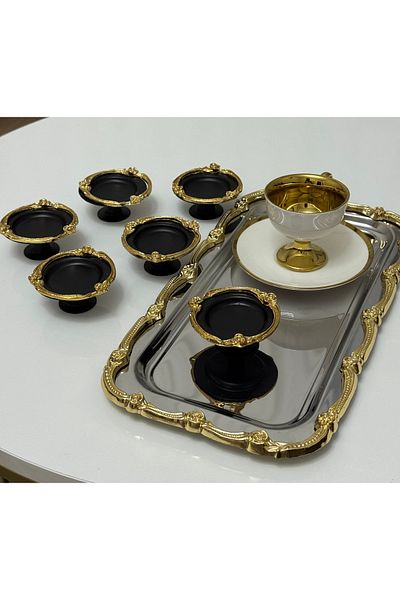Elzemm store Black Color Rose Frame 6 Pieces Macaron Cup Coffee so Lucky Cup