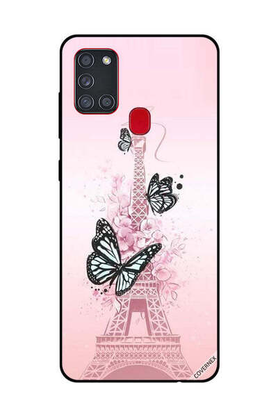 Covernex غطاء حماية لهاتف سامسونج جالاكسي A21S برسومات فراشات سوداء على برج إ...