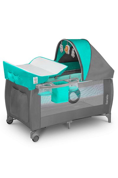 Lİonelo Folding cot, Lionelo Sven Plus, 120x60 cm, two levels, Turquoise/Grey