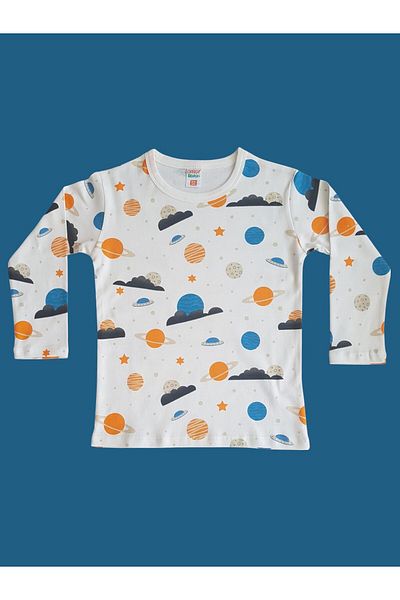 çamaşır bahçesi kendinize iyi bakın Long Sleeve Patterned Children's Pajama Set # Printedchildpyjamasuit # Laundry Garden # Galaxy Pattern Pajamas