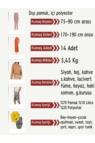 Yiğit Kumaş Knee-Free 2 Thread Flexible Fabric Set, Sizes 75-90 Cm, 14 Pieces