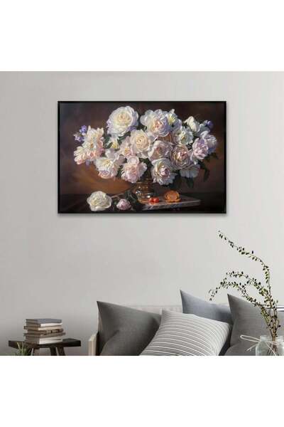 4gdran لوحة قماشية بتصميم ورود مع برواز أسود مجوف