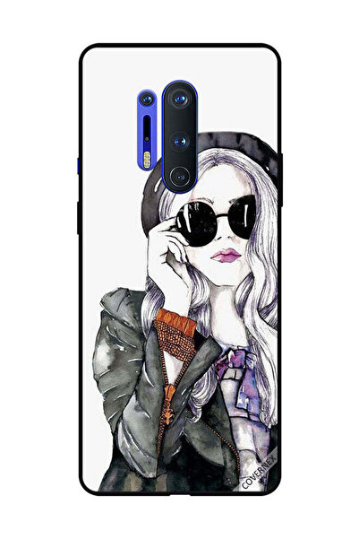 Covernex غطاء حماية لهاتف OnePlus 8 Pro أسود من الزجاج المقوى بتصميم فتاة لطيفة