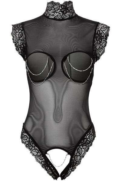 Comelly Collection Faux leather bodysuit, Ketten S, black