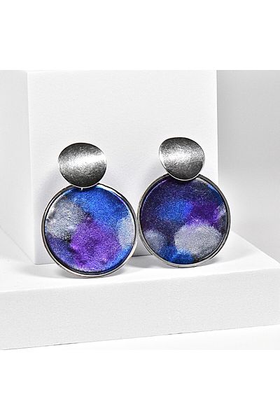 NARRU NARRU handmade earrings, round, blue, purple and silver, Asha 25
