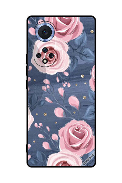 Covernex غطاء حماية لهاتف هواوي نوفا 9 بنقشة ورود وردية وأوراق رمادية داكنة