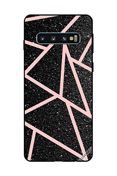 Covernex غطاء حماية لهاتف سامسونج جالاكسي S10 - أسود لامع، بنقشة مسارات وردية...