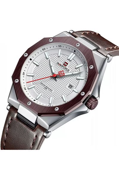 Naviforce Elegant Analog Wrist Watch for Men with Leather Strap Water Resistant Classic Timepiece