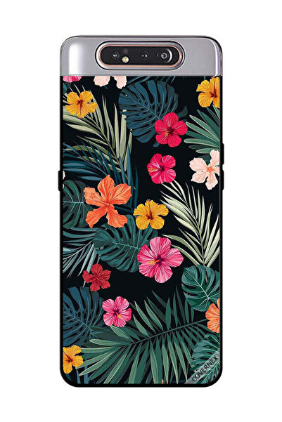 Covernex غطاء حماية لهاتف سامسونج جالاكسي A80 - زهور متعددة الألوان وريش أخضر...