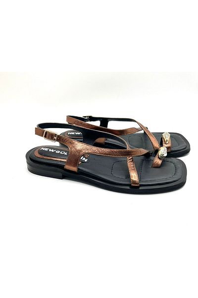 NEWGÜLTEKİN Genuine Leather Poly Sole Very Stylish Summer Slippers