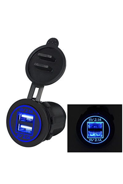 Choice1 شاحن سيارة أزرق بدون أسلاك 12/24 فولت بمنفذ USB مزدوج ومقبس شاحن للدر...